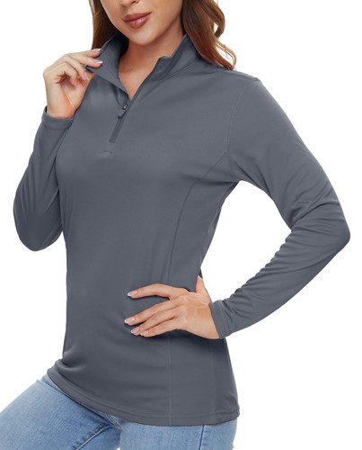 Women's UPF50+ T-Shirts 1/4 Zip Up Long Sleeve UV Protection Shirts Golf Sport T