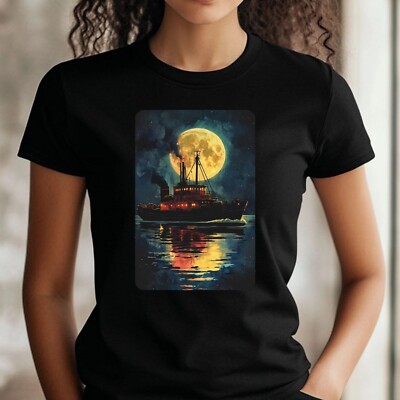 Frauen T-Shirt Schlepper bei Vollmond Motiv Baumwolle Größe S bis 3XL
