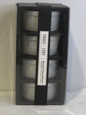 Fiddle + Fern Honeycomb Round Ramekins - 4 Pieces New Porcelain