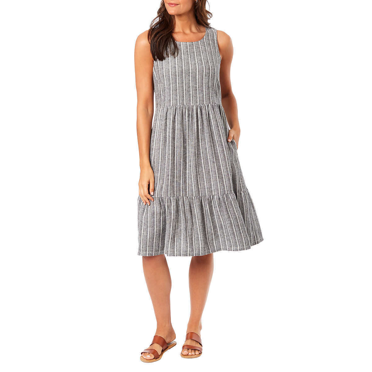 Briggs Ladies' Tiered Linen Blend Dress, Gray - 3x