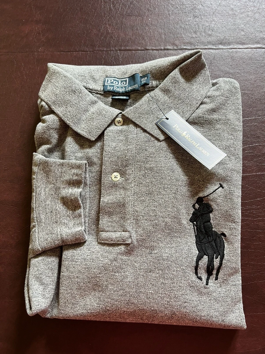 POLO RALPH LAUREN Big Pony Mesh Polo Shirt Men's Long Sleeve GRAY 3XB NWT