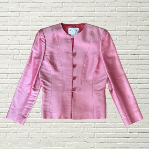 Vintage 80s 90s Oscar De La Renta Jacket Pink Satin Tailored Blazer Size 4 - Picture 2 of 6