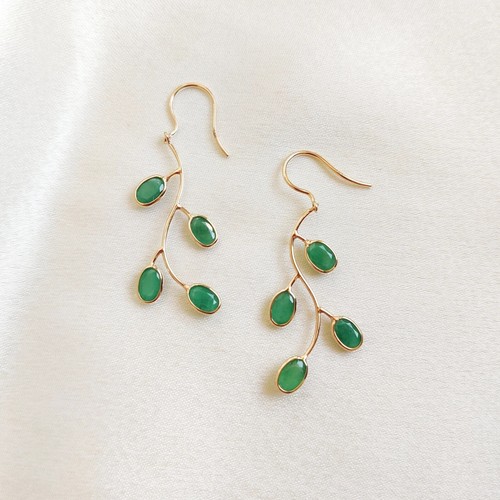 Leaf Shape Danglers Emerald Drop Earrings Dainty Jewellery Solid 14k Yellow Gold - Picture 3 of 5