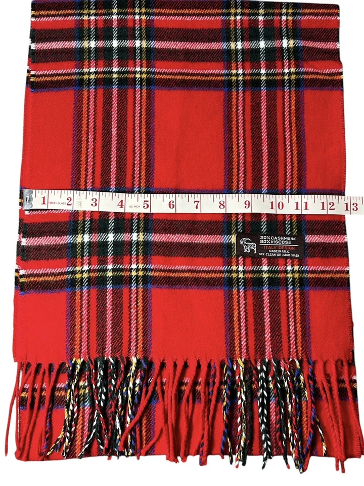 De Colección DISEÑO ITALIANO Bufanda Roja Cuadros Tartán Cachemira Mezcla Viscosa 20/80 Clásica Foto 4 de 4