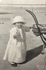 1910s Cute Adorable Young Child Kid Pushing Baby Carriage Original Photo P15p23