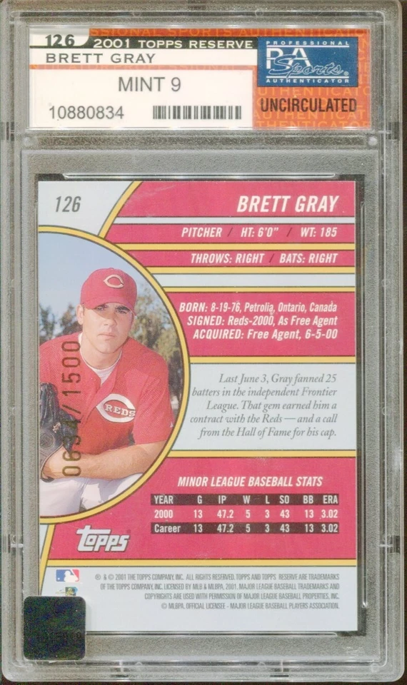 PSA 9 2001 Topps Reserve Uncirculated Brett Gray /1500 #126 Cincinnati Reds RC - Image 2 of 3
