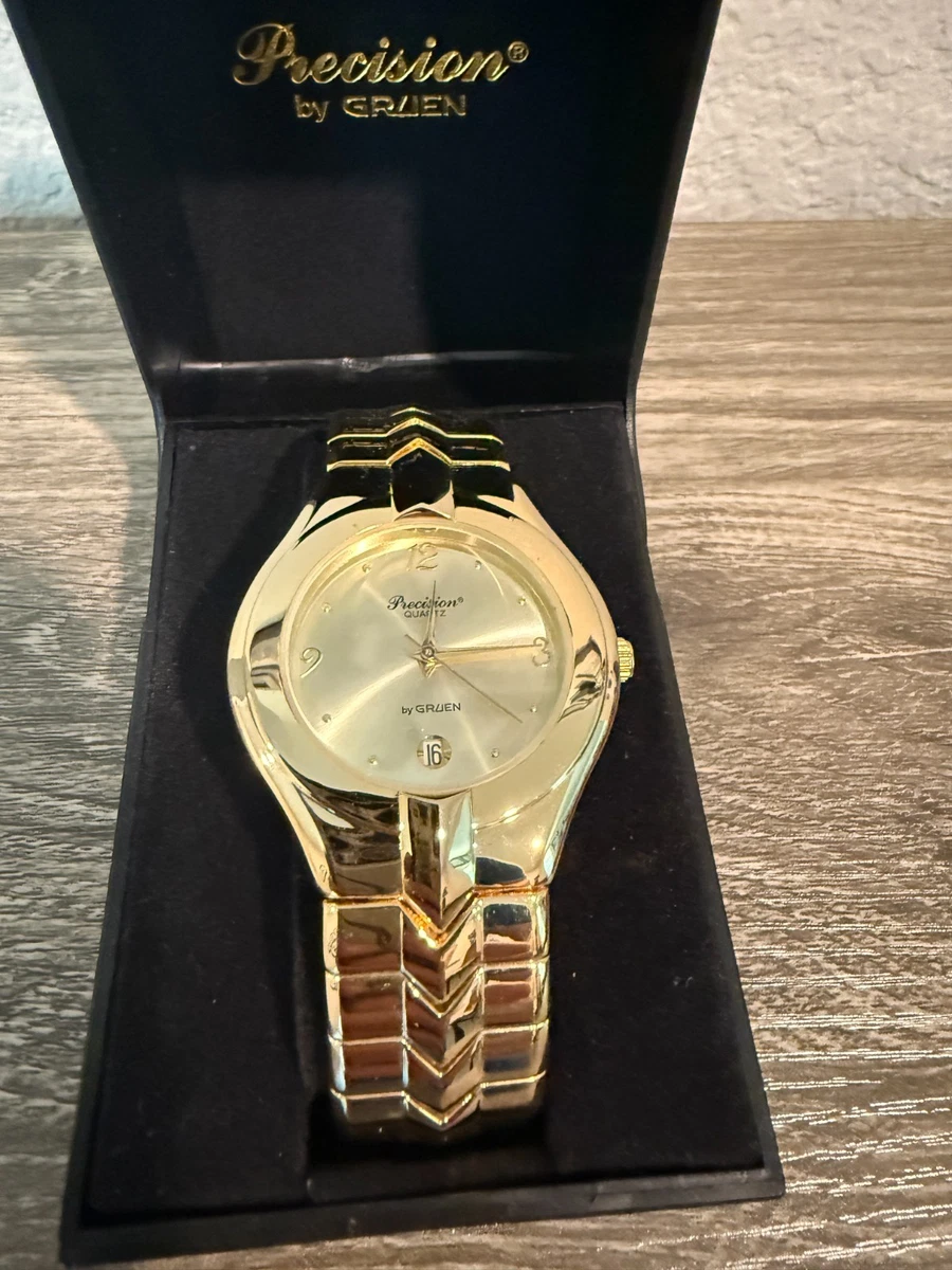 Vintage Precision by Gruen Quartz Gold Tone Mens Watch w/ Date GP5036 Japan Movt Gruen Precision Mens Silver Gold Tone Stainless Steel  main image 2