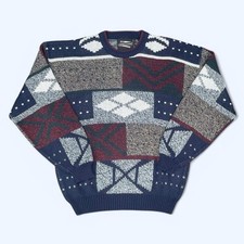 Vintage 80s Expressions Colorful Abstract Geometric Virgin Acrylic Large Sweater