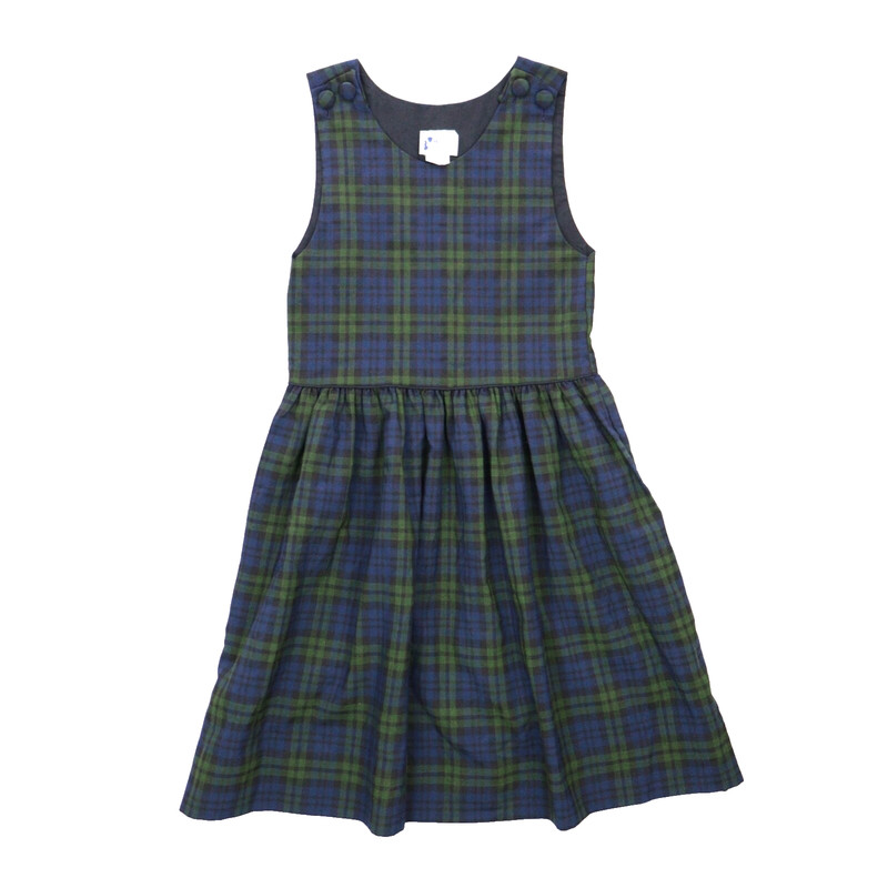 Vintage Girls Dress School Uniform Black Watch Plaid Green Blue USA Sz 7