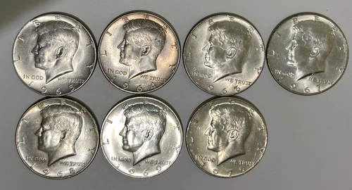 1964 thru 1970 = 7 SILVER  KENNEDY SILVER HALF DOLLARS BU Lot N-2