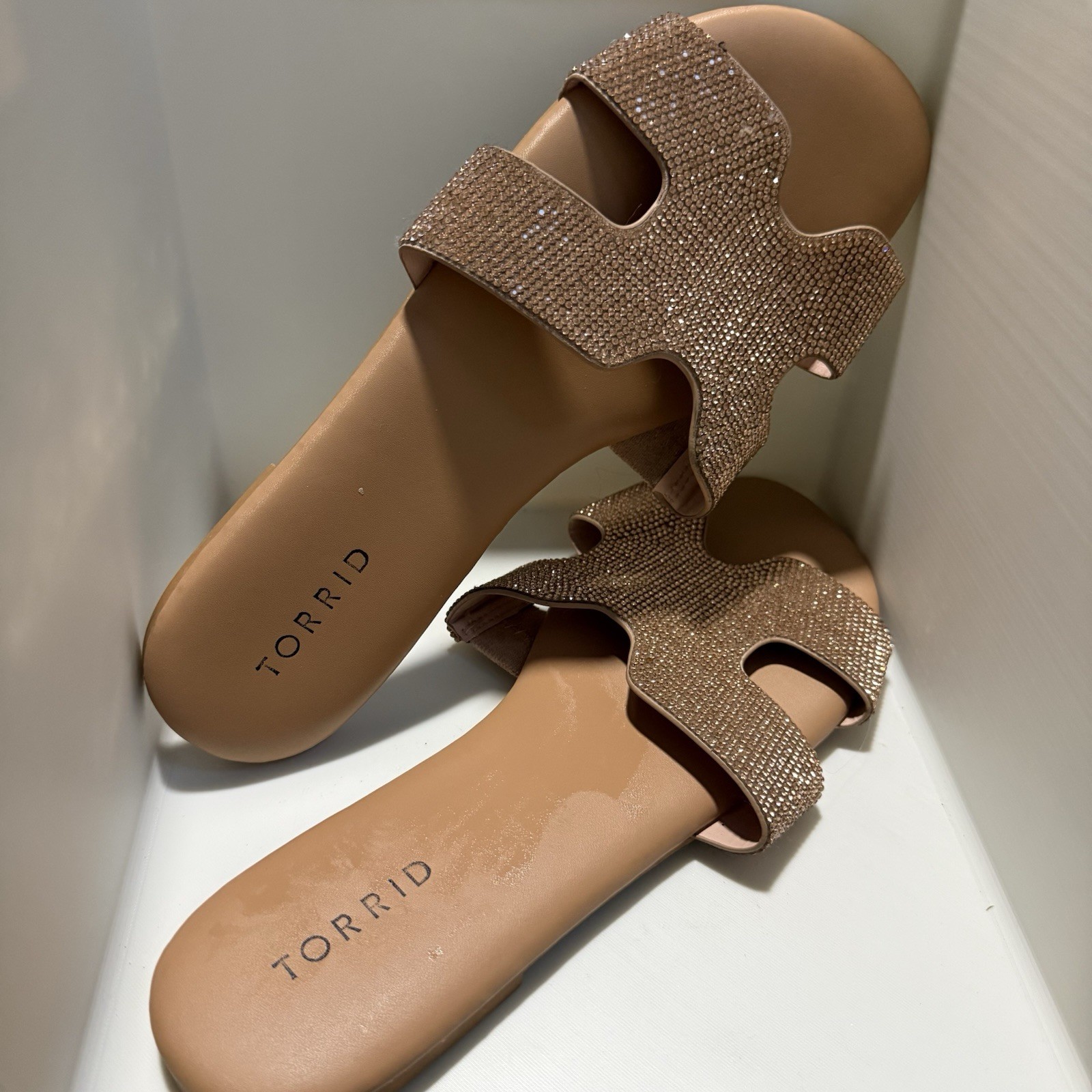 Torrid Rhinestone Slip-On Slide Sandals Beige Flat Women's Size 10