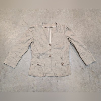 iBlues Women's 6 Linen Blend Blazer Italian Designer Khaki
