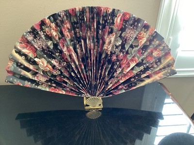 Vintage 1990 Floral Paper Fireplace Fan Tomorrow s Antique Brass Base
