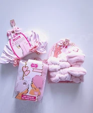 The Vintage Cosmetic Co Pink Shower Cap + Hair Turban Duo + Spa Headband Set