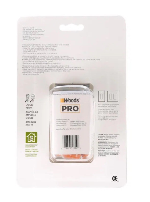 Woods 59020 In- Wall Digital 7-Day Programmable Timer; 125-Volt; 60-Hertz / 6...