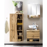 Badezimmer BadmöBel Set Spiegelschrank Waschbeckenunterschrank Eiche Baumkante