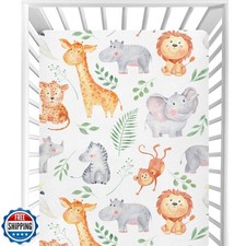 CaTaKu Baby Crib Sheets Safari Animals Leaves Mini Crib Sheets Fitted for Gir