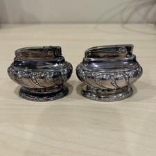 Vintage 1940&rsquo;s Ronson Silver Plate CROWN Heavy  Table Lighter Set Of 2