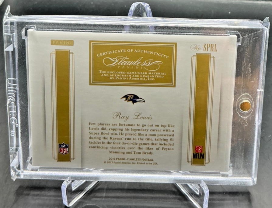 2016 Panini Flawless RAY LEWIS Greats Game Used Jersey Patch AUTO 2/5 Ravens view 2