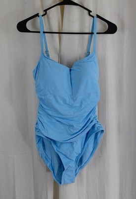La Blanca Womens OnePiece Swimsuit IslandGoddess Shirred Side Light Blue Size 10