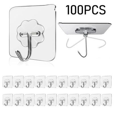 100 Stück Haken transparent stark selbstklebend Tür Wandhänger Haken Saug