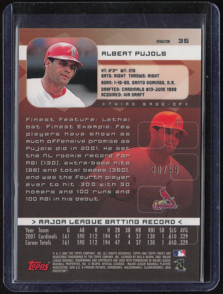 2002 Topps Finest Xfractor With Coating #35 Albert Pujols /99 - Image 2 of 2