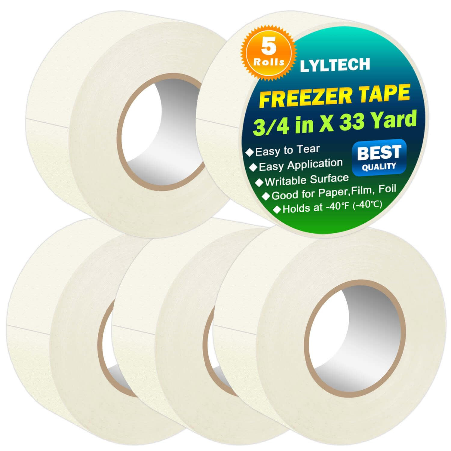 White Freezer Tape 5 Rolls -165 Yard,Writable Surface,Easy to Tear, Low Temperat