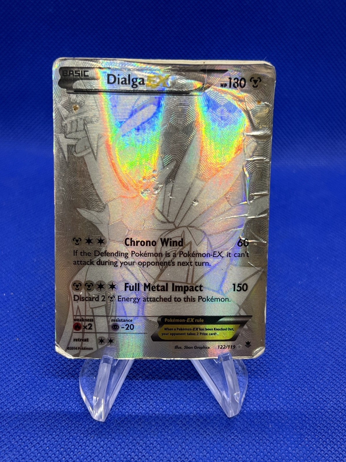 2014 Pokemon XY Phantom Forces Dialga EX 122/119 Silver Secret Rare DMG/PEELING
