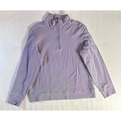 LL Bean Womens XL Purple Cotton Spandex Quarter Zip Pullover Mock Neck Sweater