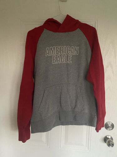 American eagle super soft grey red color block hoodie sweatshirt- L