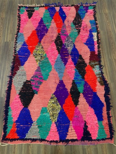 Marokkanischer handgefertigter VINTAGE Teppich Berber einzigartig rosa rot geometrischer Teppich 4'9""x8'1"" Fuß - Bild 2 von 11