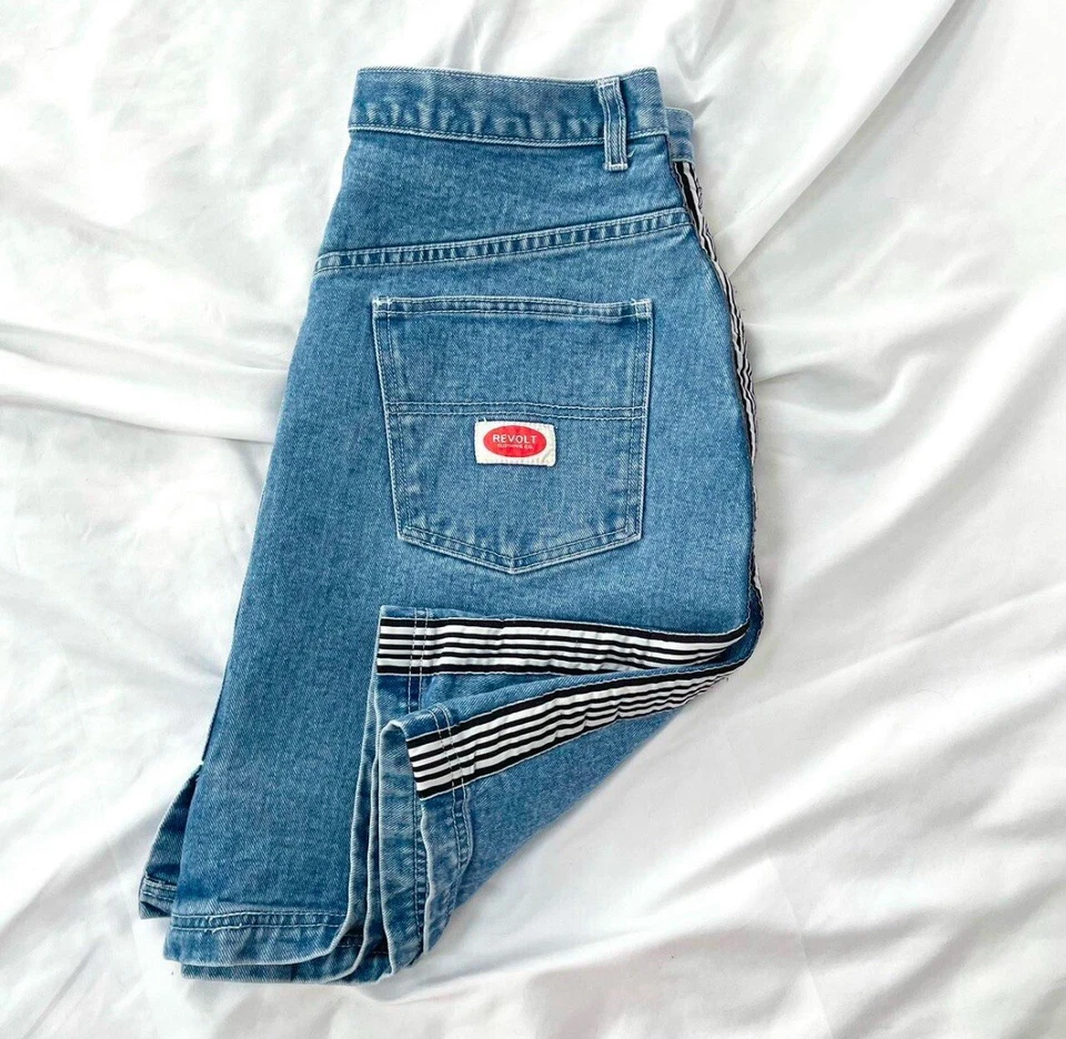 Vintage 90s 2000s ReVolt Denim A-Line Curvy Jean Skirt Racing Stripes Y2K 6/8 - Image 3 of 4