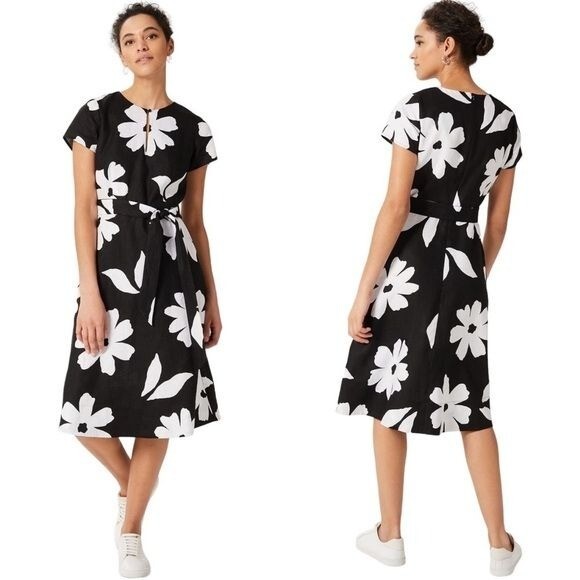 Hobbs London Womens Linen Midi Dress Size US 14 Art to Wear Boho Minimalist  NEW