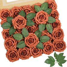 Burnt Orange Artificial Roses 25 Pcs for Wedding Bouquets & Home Decor
