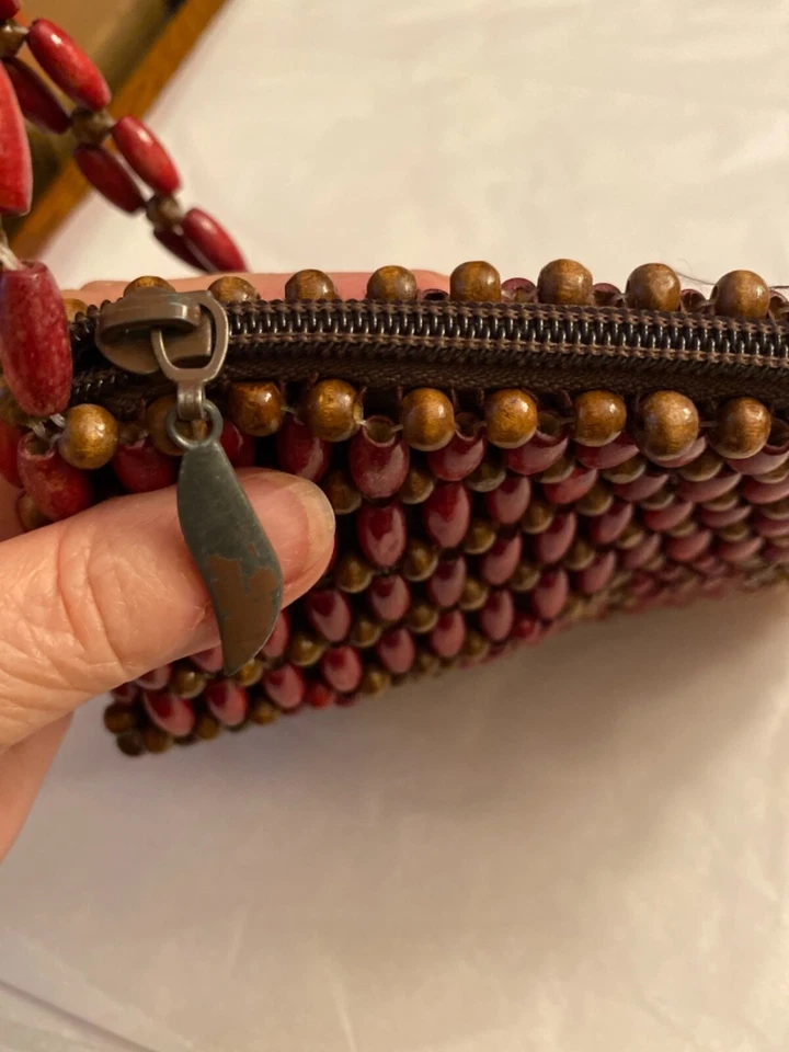 BOLSO DE MANO MUJER VINTAGE AÑOS 70 MADERA CUENTAS Foto 3 de 4