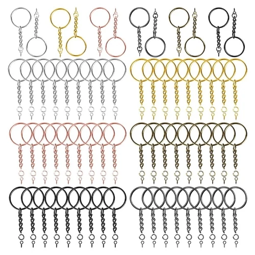 100 Pcs Keyrings Split Bulk Keyrings with Chain Open Rings Sheep Eye Needle