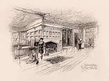 WOW 1800s Herbert Railton FRAMED ORIGINAL Etching "The Drawing Room"  SIGNED COA