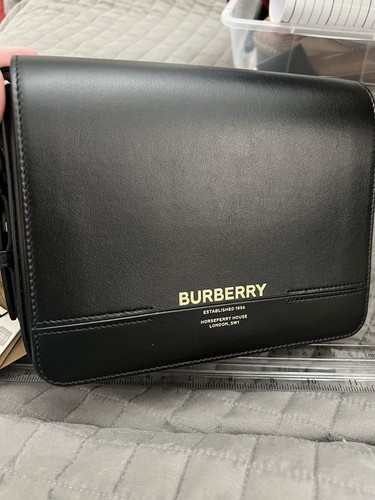 Authentic Burberry Grace Black Flap Leather Shoulder Crossbody Bag New With Tag 