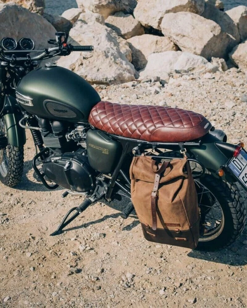 Roll Top Pannier Saddle Leather Backpack Tan For Universal Motorcycle