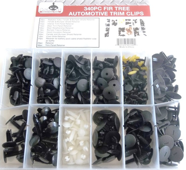 340pc Auto Fir Tree Shield Trim Push Clip Fixings Interior Assortment
