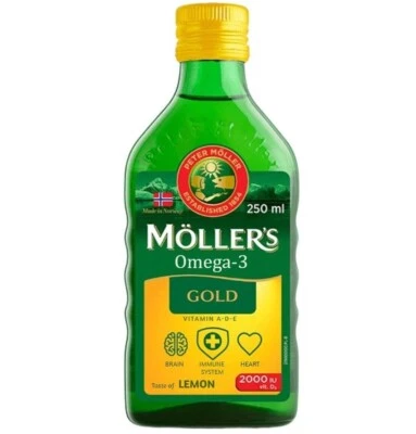 MOLLER'S MOLLERS Omega 3 Fish Cod Liver Oil 250 ml TRAN Vitamin A+E+D3 2000IU LEMON 12/26