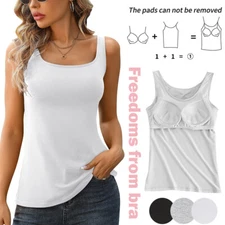 Women Cami Camisole With Built in Bra Push Up Padded Vest Baisc Layer Tank Tops