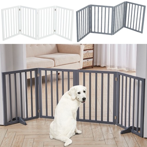3/4 Panels Folding Pet Gate Freestanding Wooden Dog Fence Safety Barrier Divider - Picture 10 of 35