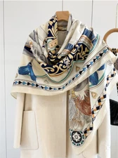 70% Cashmere 30% Silk Wrap Scarf Double Horse Print Double Face Shawl 53" new