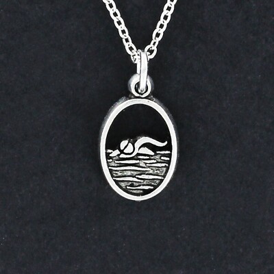 I HEART 2 SWIM Necklace on Chain or Charm Only - Pewter Love Swimmer Swimming