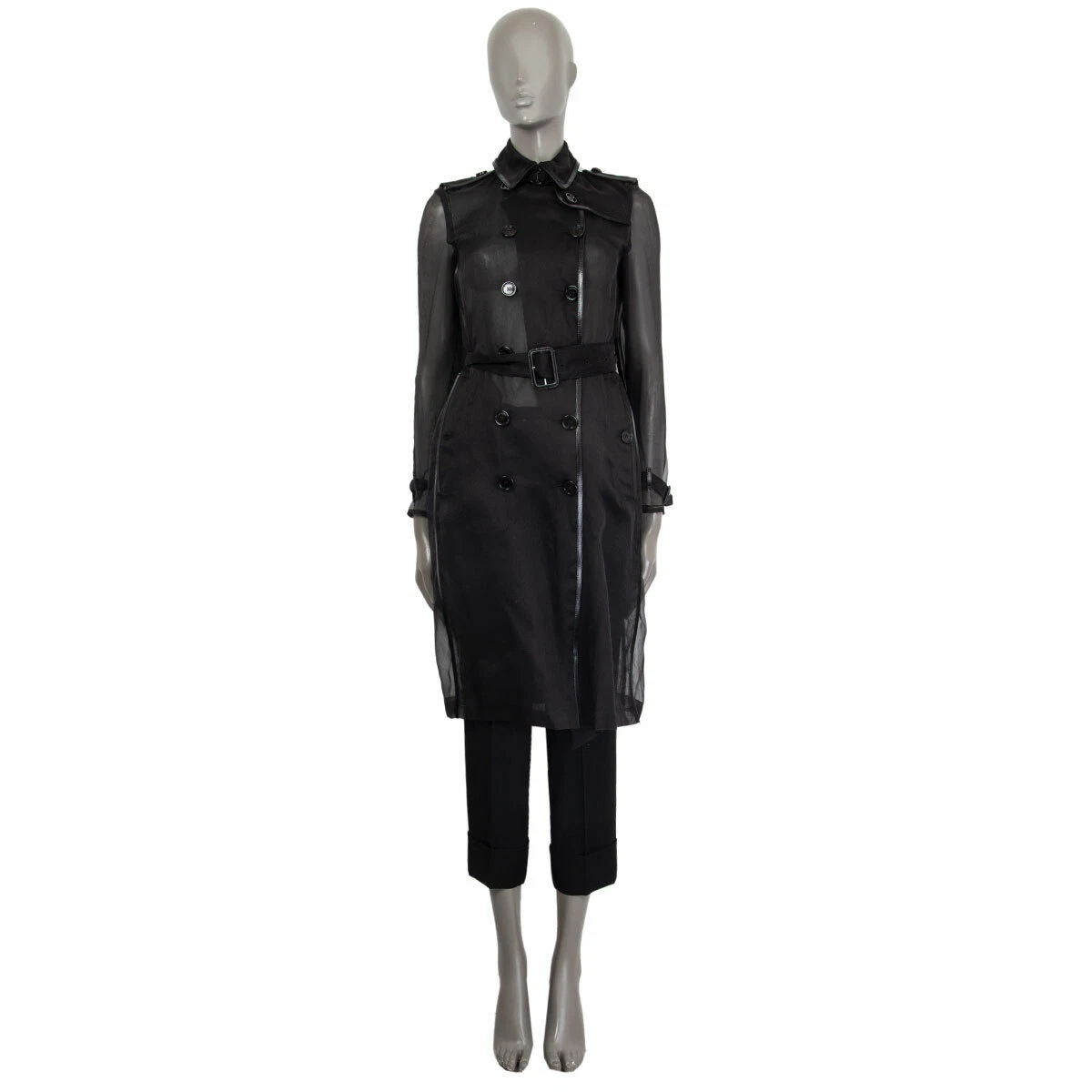 61962 auth BURBERRY black silk ORGANZA TRENCH Coat Jacket 4 XXS eBay
