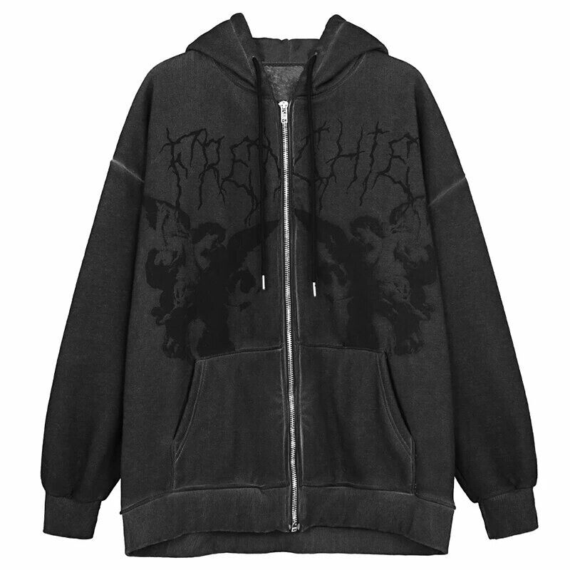 Y2K Vintage Angel Print Oversized Hoodies Zip Up Women Y2K Vintage Angel Print Oversized Hoodies Zip Up Women