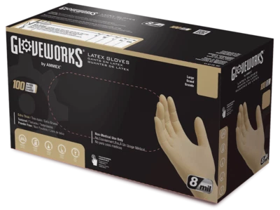 GLOVEWORKS Heavy Duty Ivory Latex Industrial Disposable Gloves 8 Mil, Box of 100