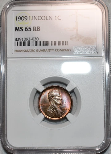 NGC MS-65 RB 1909-P Lincoln Cent, Attractively Toned Gem.