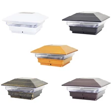 8 Black Bronze Brown Copper White 4x4 Solar Post Lights Cap Deck Fence Outdoor